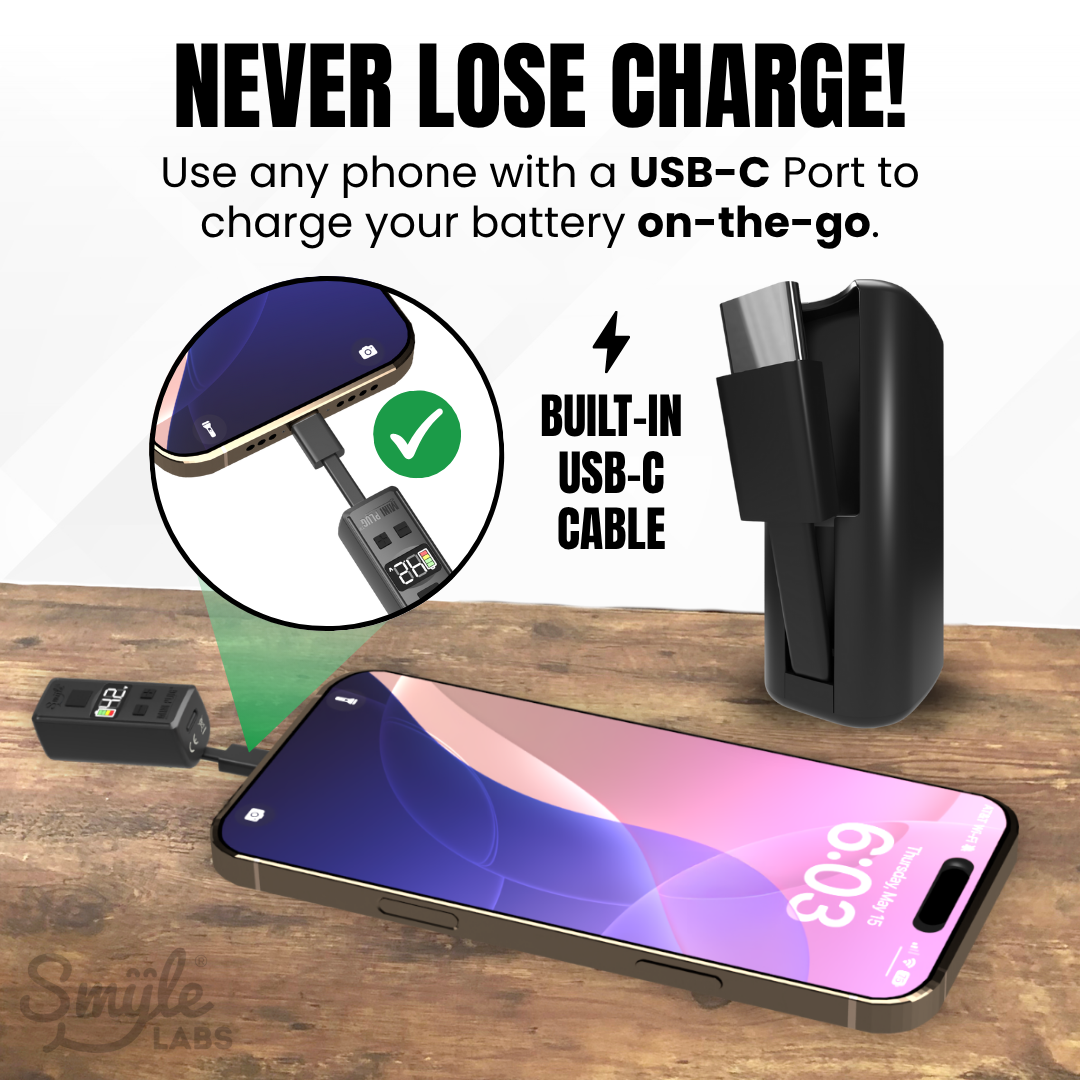 Mini Plug 510 Cart Battery with Built-in USB-C Cable, Adjustable Voltage, LED Display