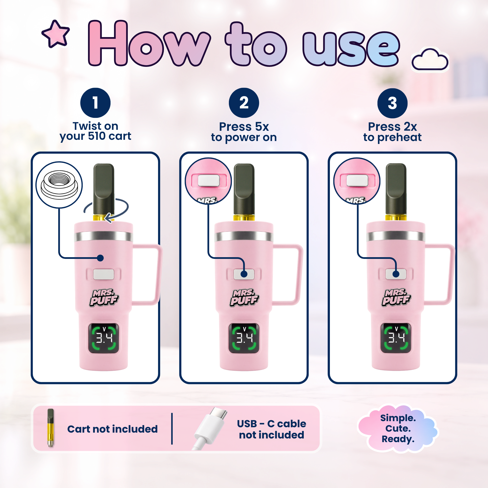 Cup Cart 510 Battery by Mrs. Puff (10 PACK DISPLAY)