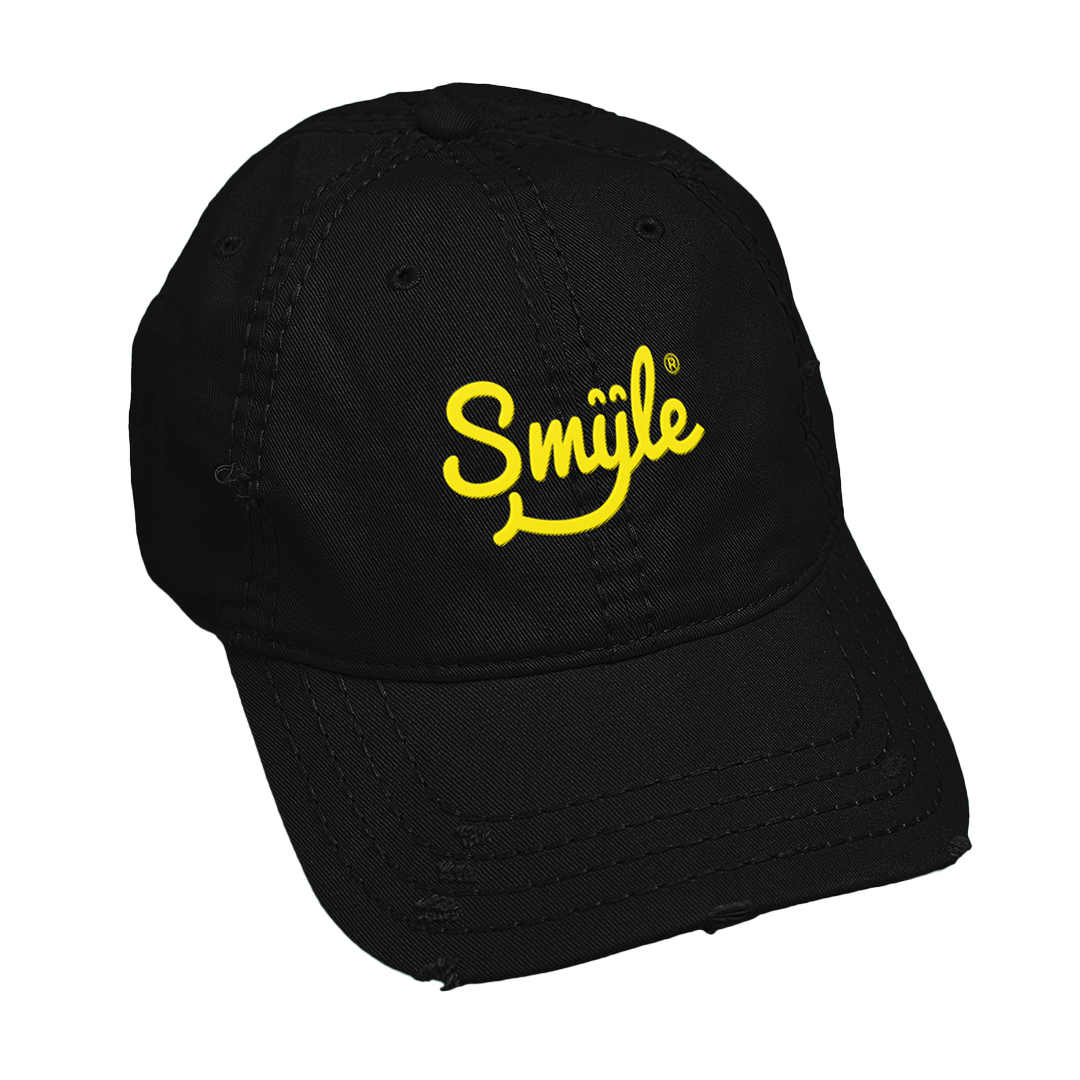 a black hat with the word Smyle™ written on it