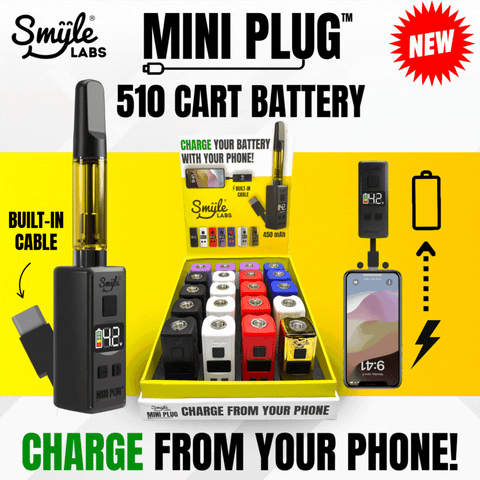 Mini Plug (20-PACK) 510 Cart Battery with Built-in USB-C Cable, Adjustable Voltage, LED Display