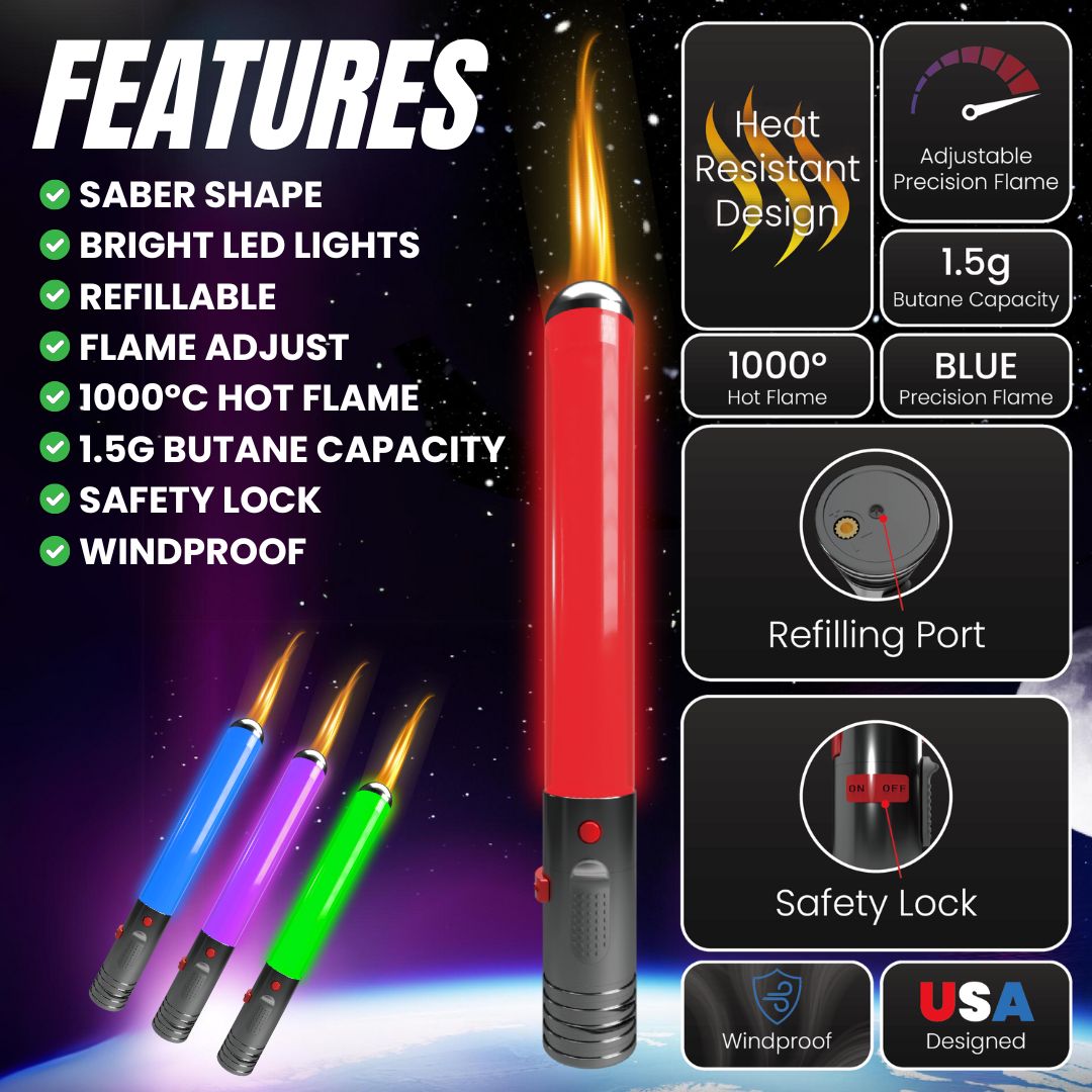 NEW! Saber Shaped Torch with Glowing Lights and Adjustable Flame