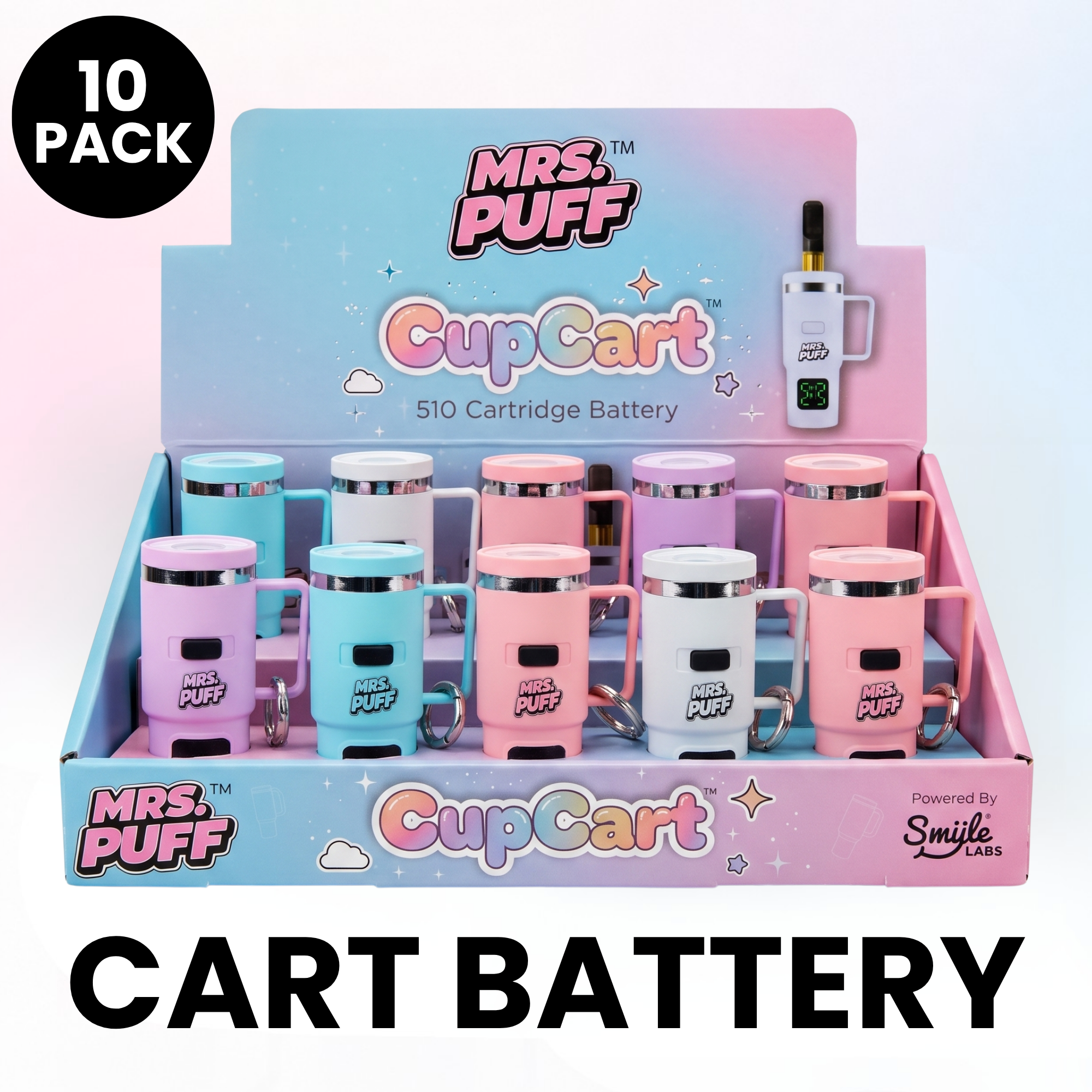 Cup Cart 510 Battery by Mrs. Puff (10 PACK DISPLAY)